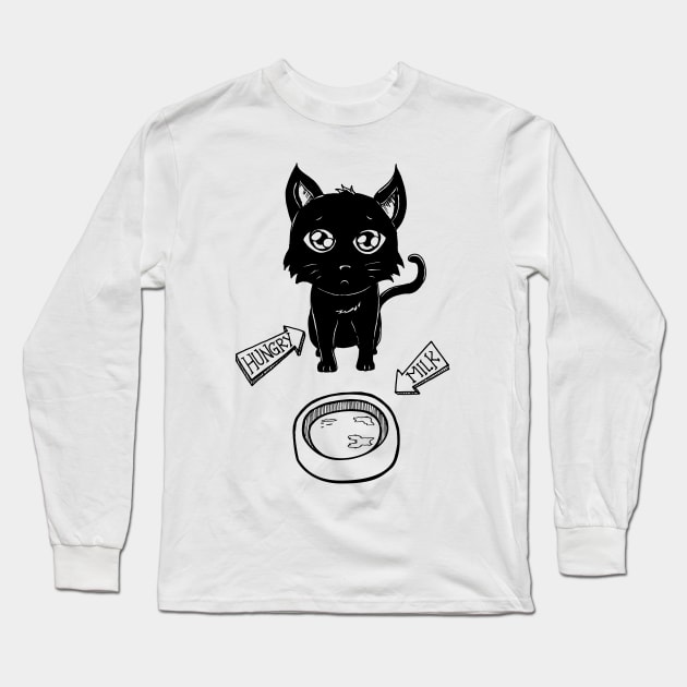 Cute & Funny Hungry Cat Kitty Waiting for Milk Long Sleeve T-Shirt by theperfectpresents